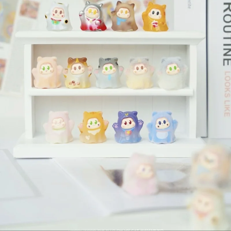 ของแท้ Sllo Oh พฤษภาคมแมวใช้ Ghost Meow Series น่ารักกล่องตาบอดเครื่องประดับ Flocking หญิง Hand-Made ของขวัญของเล่นตุ๊กตาชุด