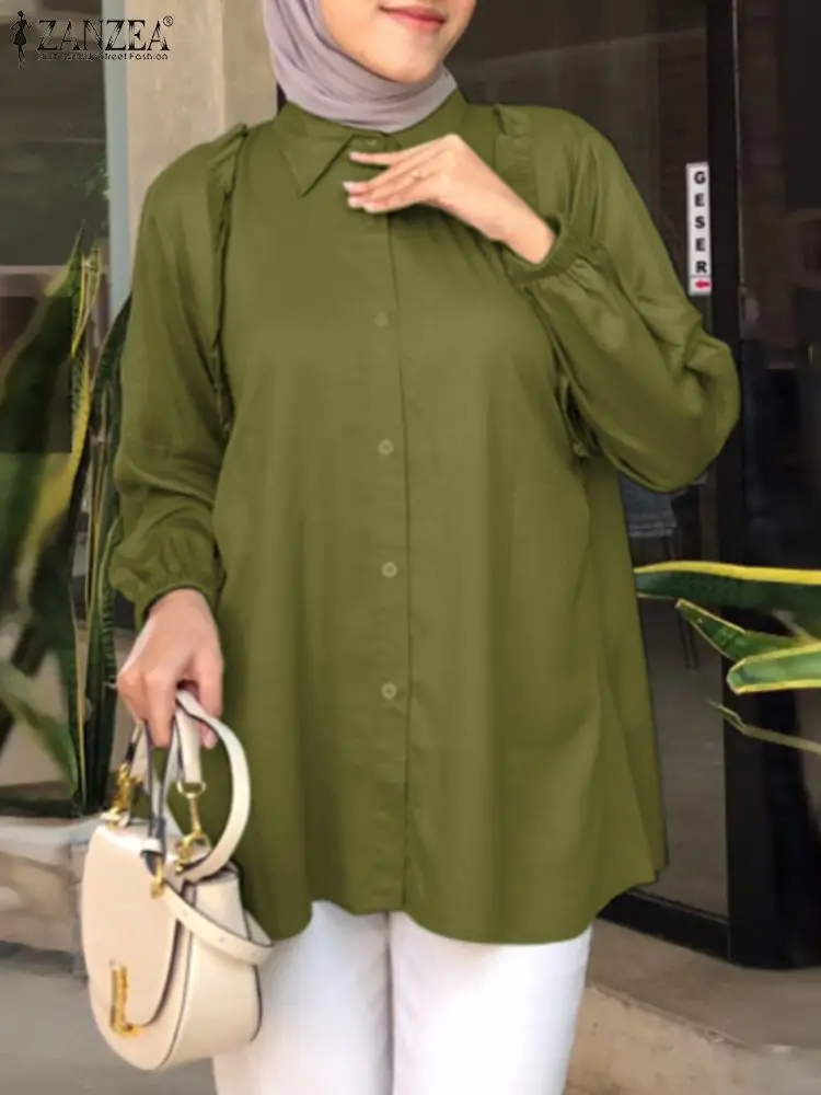 

ZANZEA Women Vintage Long Sleeve Ruffles Shirt Muslim Abaya Blouse Autumn Casual Dubai Turkey Tops Islamic Clothing Blusas 2023