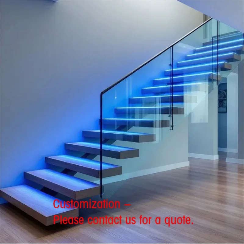 custom.Minimalist Floating Staircase with Hidden Stringer and Wide Wooden Treads Elegant Design Open Space Interiors