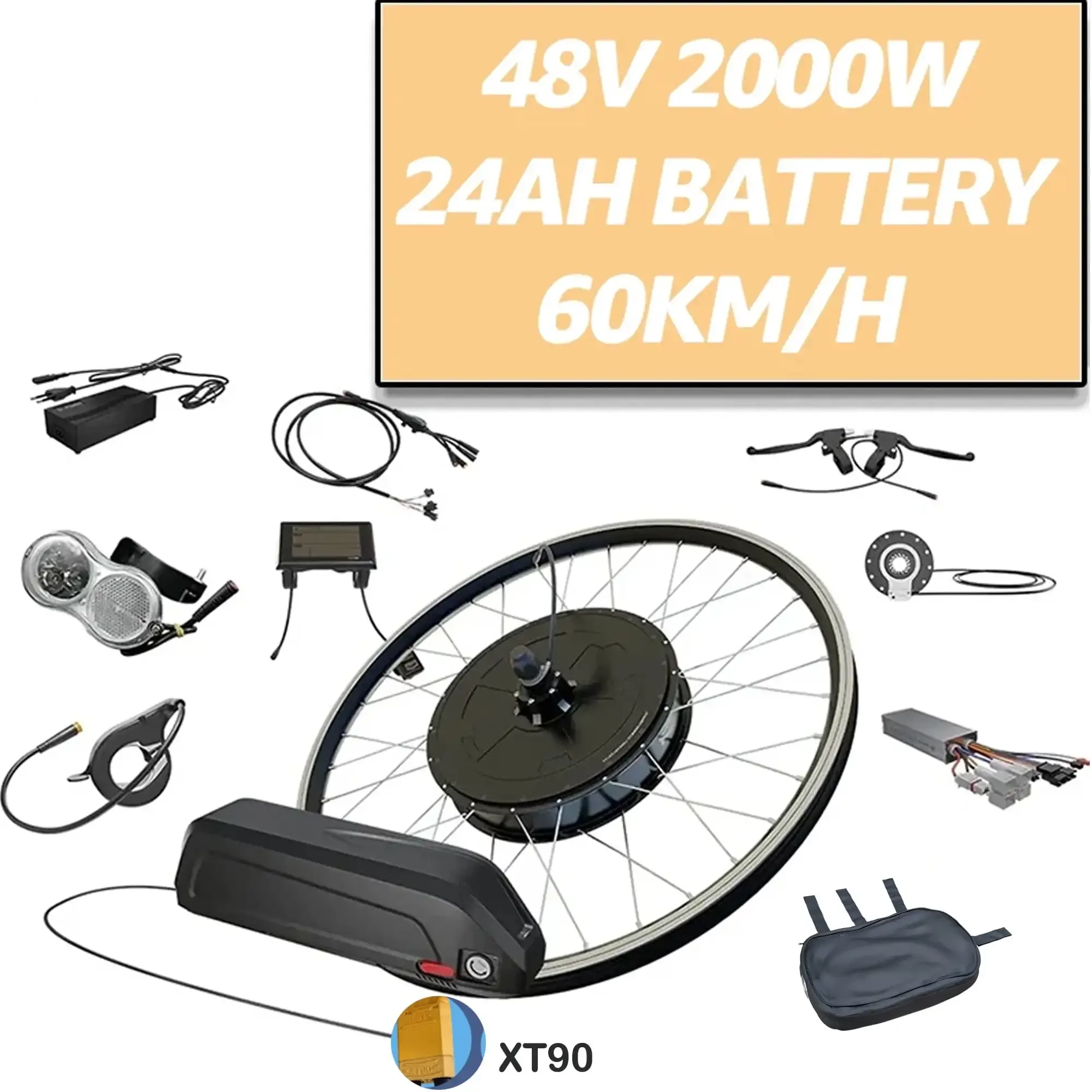 

Electric Bike Conversion Kit with 24ah Battery 26-29 Inch 700C 27.5 eBIKE Conversion Kit 48V 2000W Rear Gearless Hub Motor Wheel