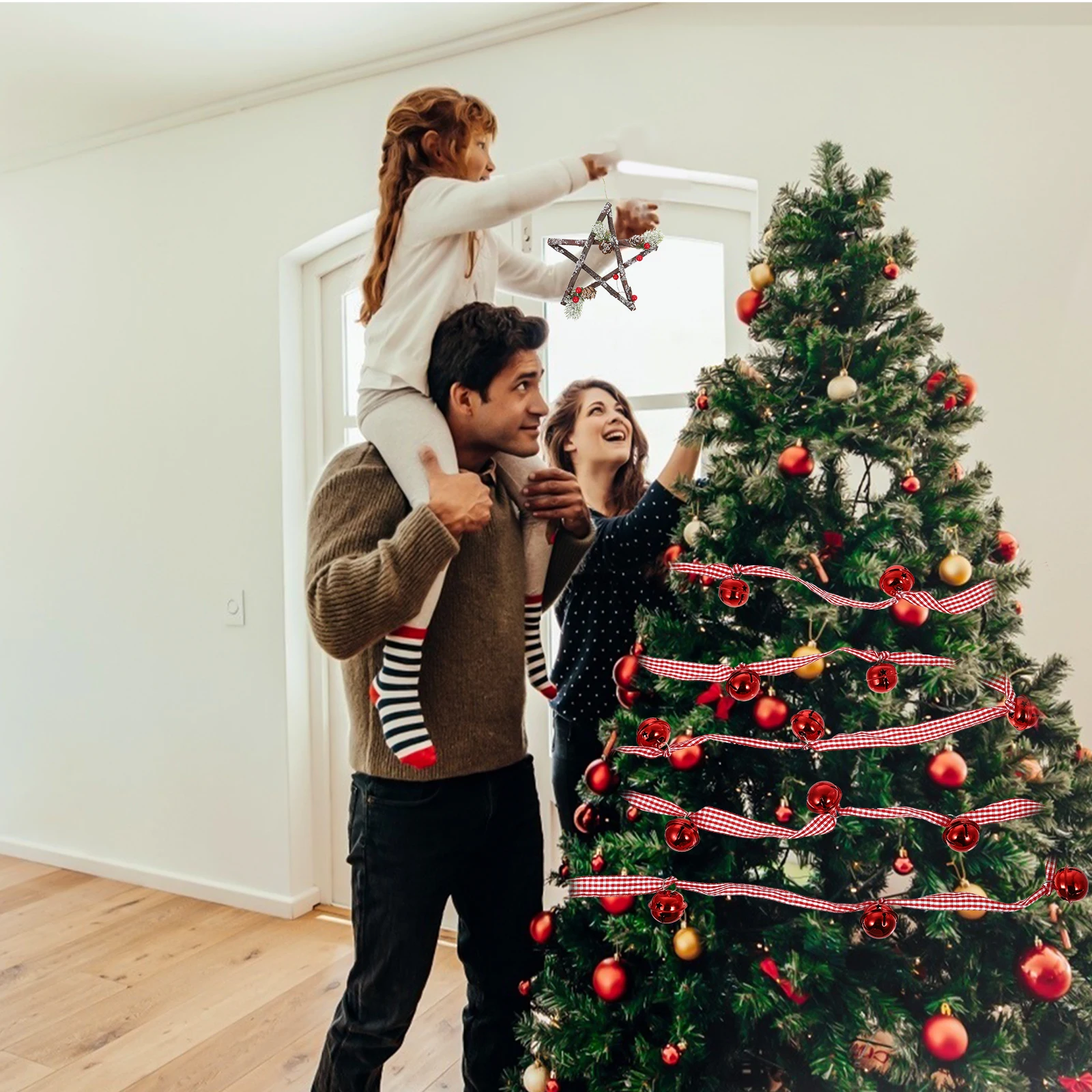 

Christmas Tree Decoration Pendant Bell Wreath Ornament Metal Ornaments Lattice Hanging Cloth Hangers Ribbon