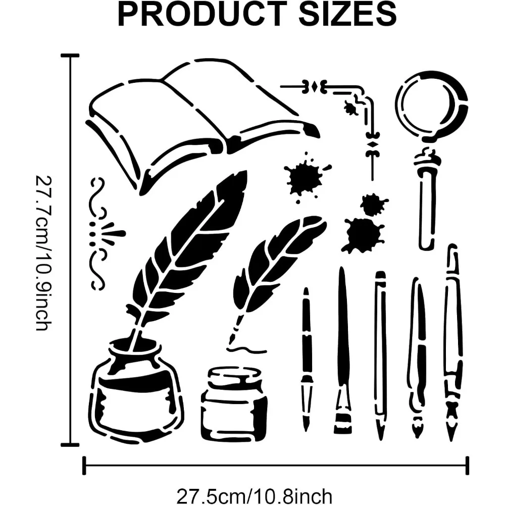 1Pc PET Hollow Out Drawing Painting Stencils with 1Pc Art Paint Brushes for DIY Scrapbook Photo Album Study Supplies Pattern