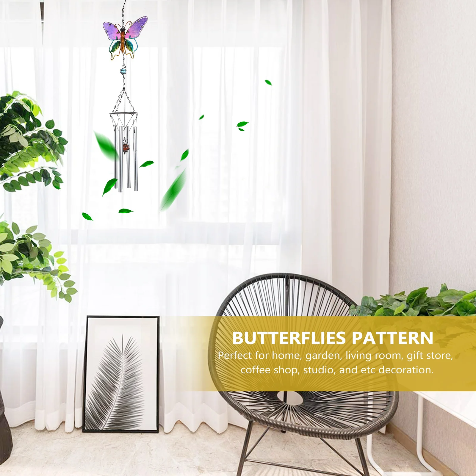 

Iron Wind Chime Pendant Beautiful Butterflies Pattern Decoration Hanging Wind Bell Sturdy Material Bright Color