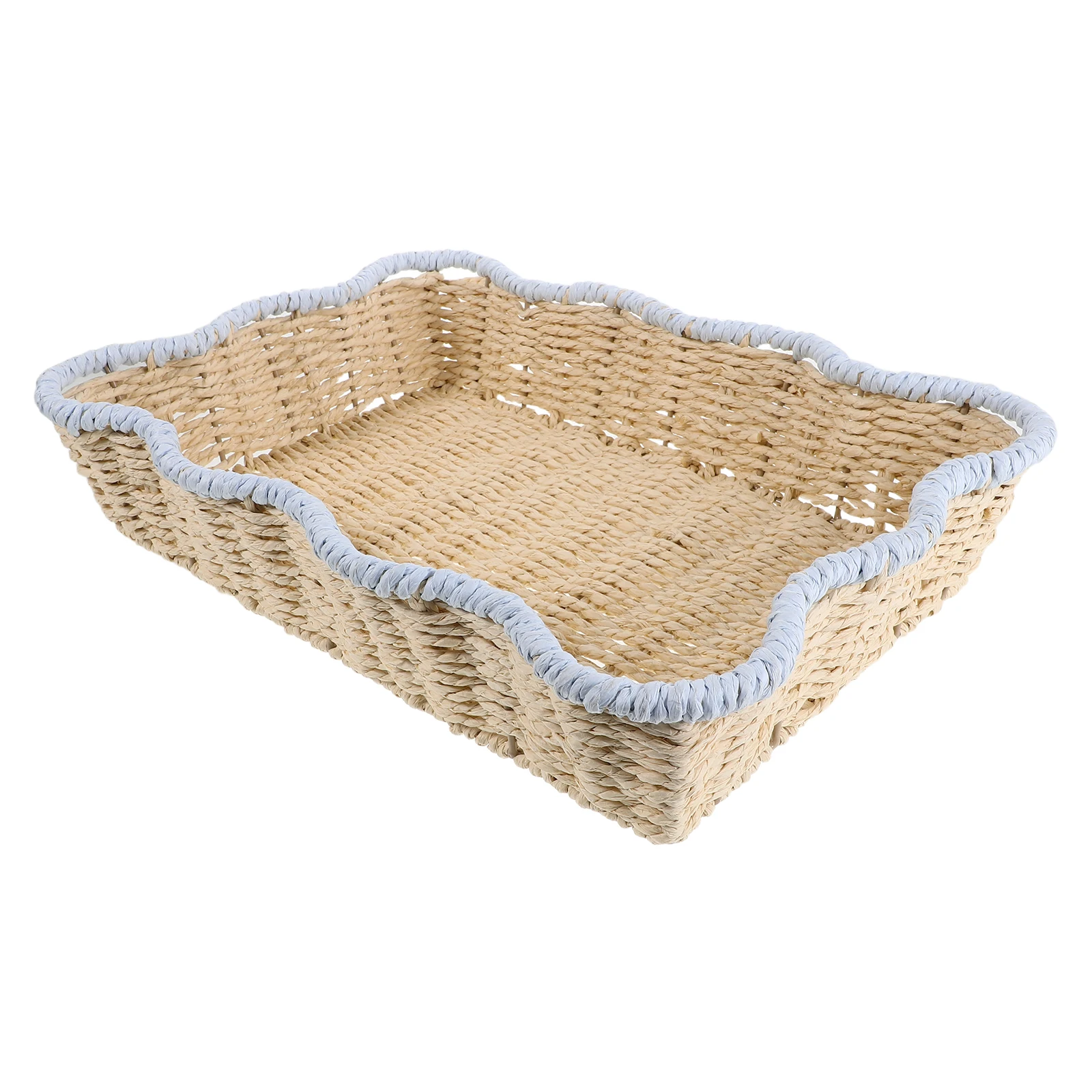 

Handwoven Storage Basket Paper Rope Rattan Design Multipurpose Desktop Tray for Snacks Fruit Sundries Rustic Decorative