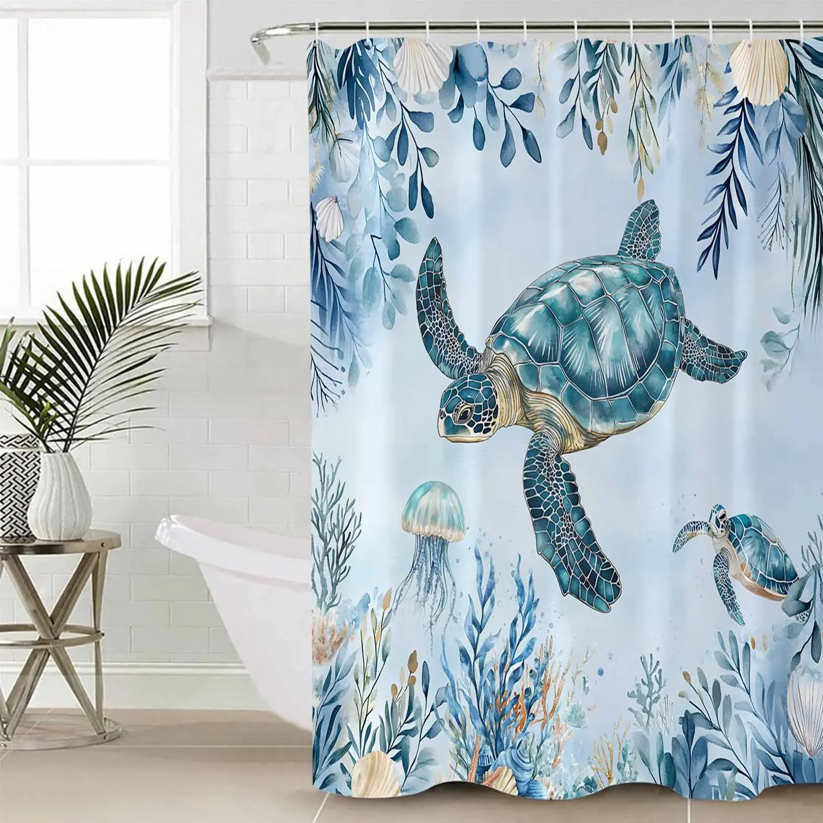 Summer Turtle Marine Life Shower Curtains Waterproof Bath Curtains Home Decor Modern Luxury Bathroom Curtain - view 4
