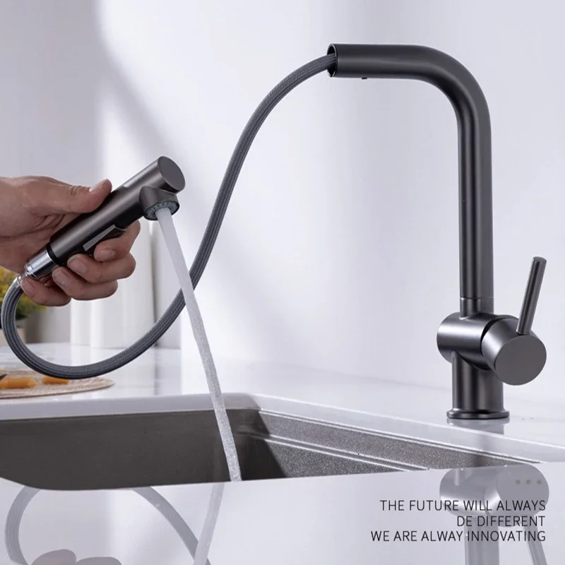 Pull-out kitchen faucet, stainless steel cold and hot sink for washing vegetables and dishes, brushed gold