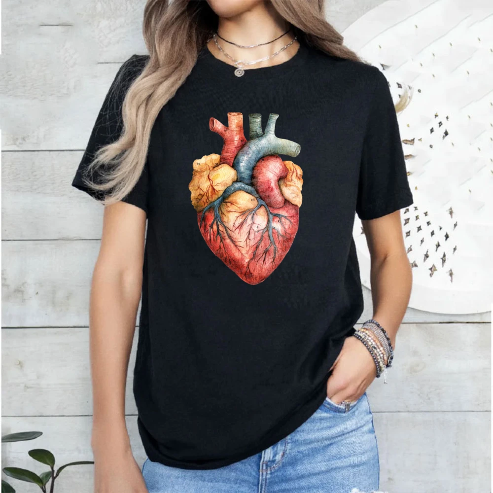Human Heart Watercolor Anatomy Illustration Art Printable Clipart High Quality Paper Crafts Science Class Short-sleev T-shirts