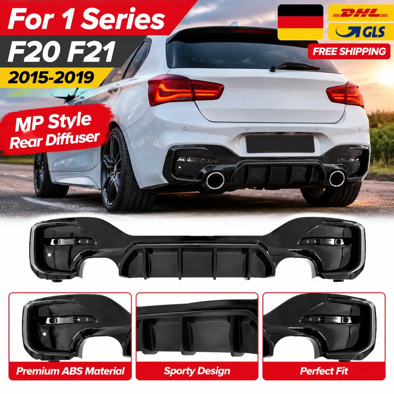 Heckstoßstangenlippe für BMW 1er F20 F21 120i 120d 125d 125i 2015-2019 MP M Sport Diffusor Splitter Zubehör Exterieur Tuning Karosserie-Kits