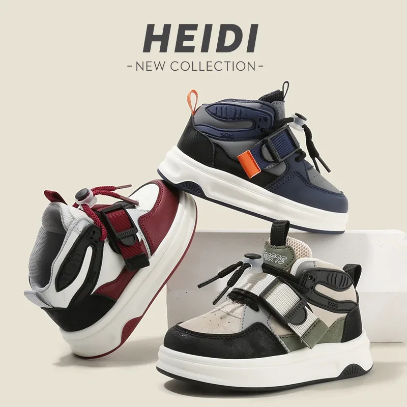 

Children Spring Autumn Fashion Sneakers Boys Casual High Top Front Lace Up Bread Shoes Girls Dopamine Baby Comfortable Dad Shoes