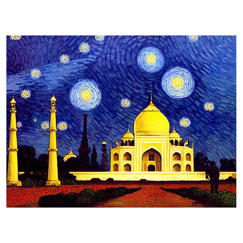 LZAIQIZG 5D DIY Diamond Painting Taj Mahal Starry Night Diamond Embroidery Landscape Cross Stitch Handicraft Decoration For Home