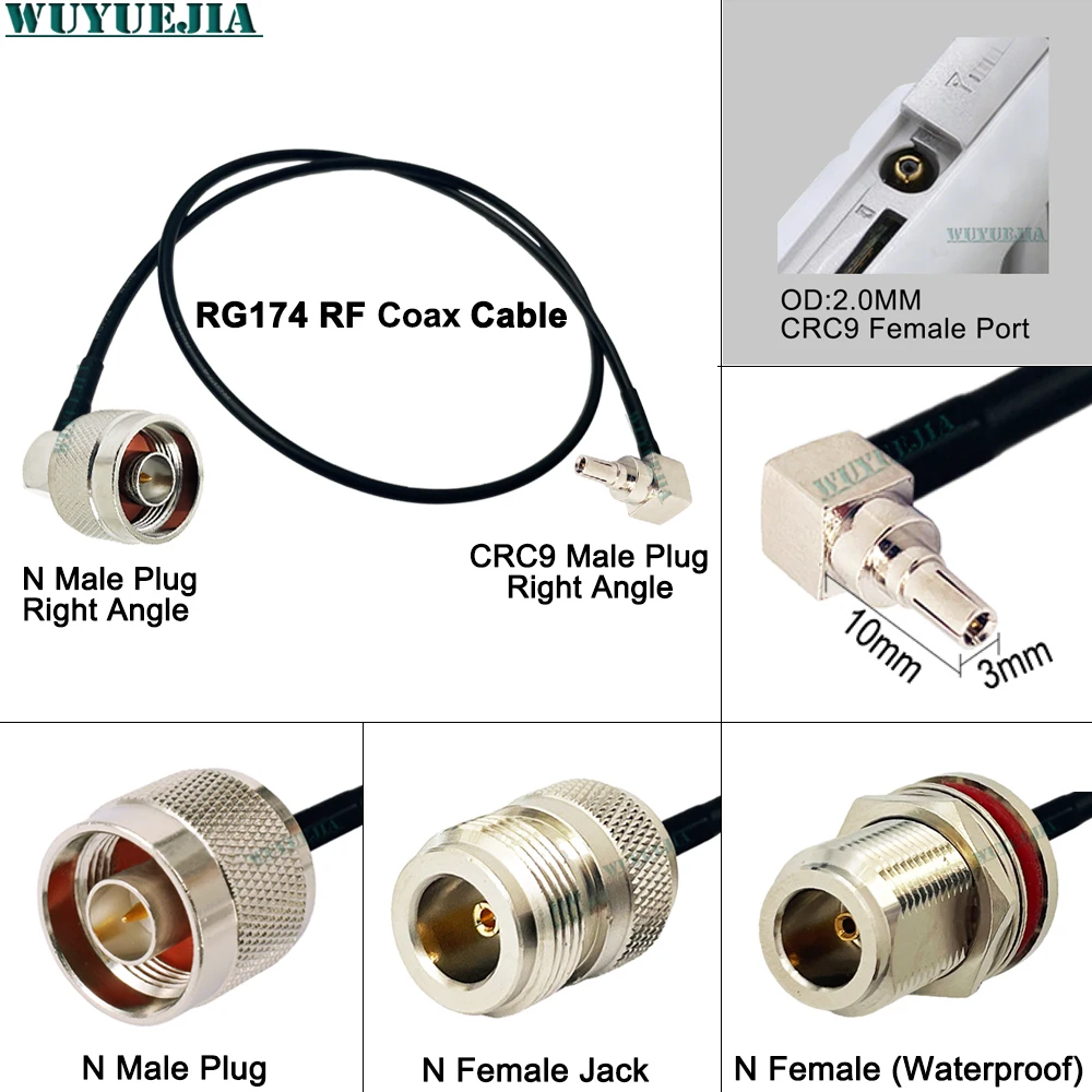 RG174 Cable L16 N Male to CRC9 Male Right Angle Plug 50Ohm For Huawei Router Extension Cord Jumper Pigtail RG174 RF Coaxial Line