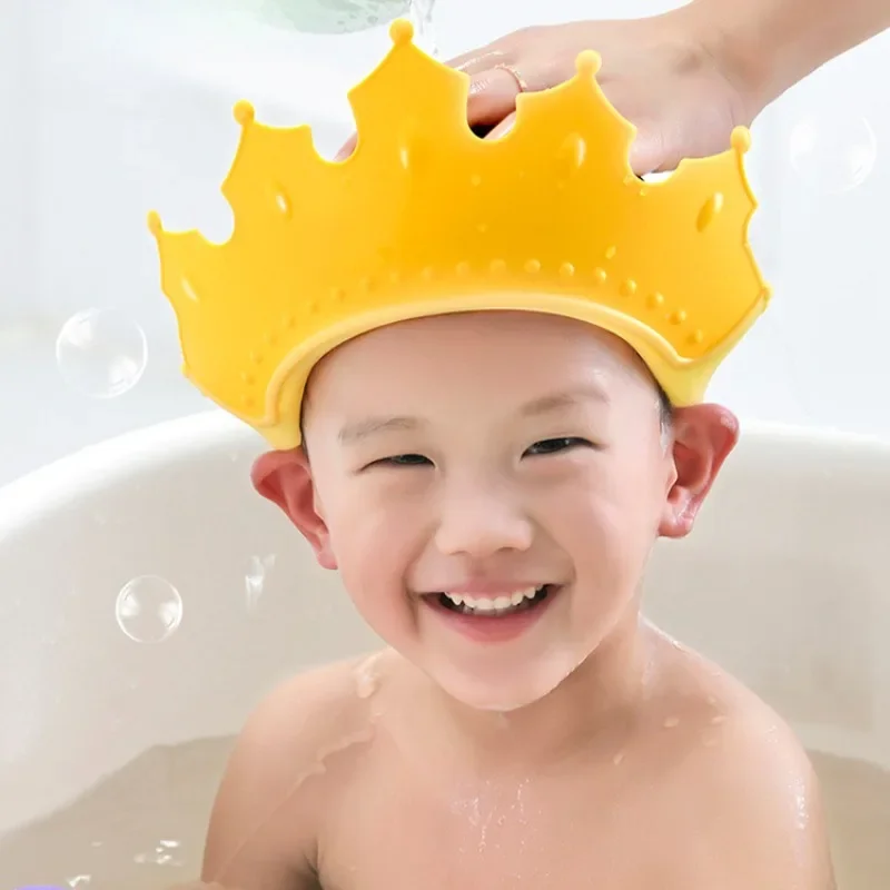 어린이 샴푸 캡 크라운 베이비 샤워 캡, 크기 조절 가능, 만화 목욕 바이저, 유아 헤어 실드, 방수 귀 보호
