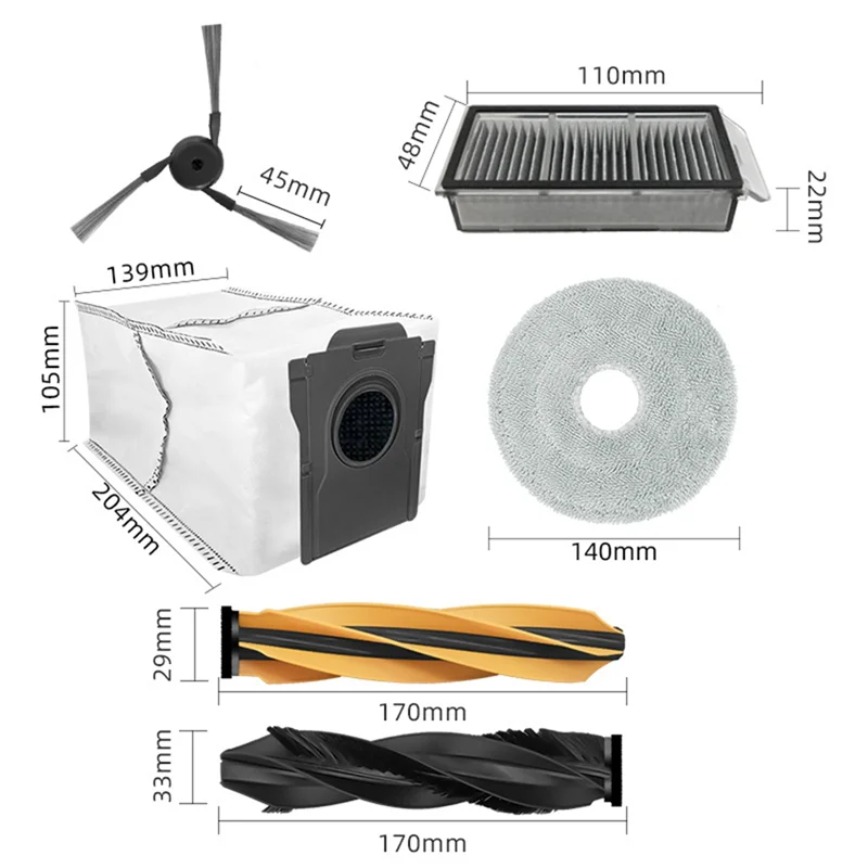 【مشعبية】2Xmain أجزاء مكنسة دوارة لفرشاة Dreame Mova V50 Ultra Side Brush HEPA Filter Mop Cloth Dust Bag Kit