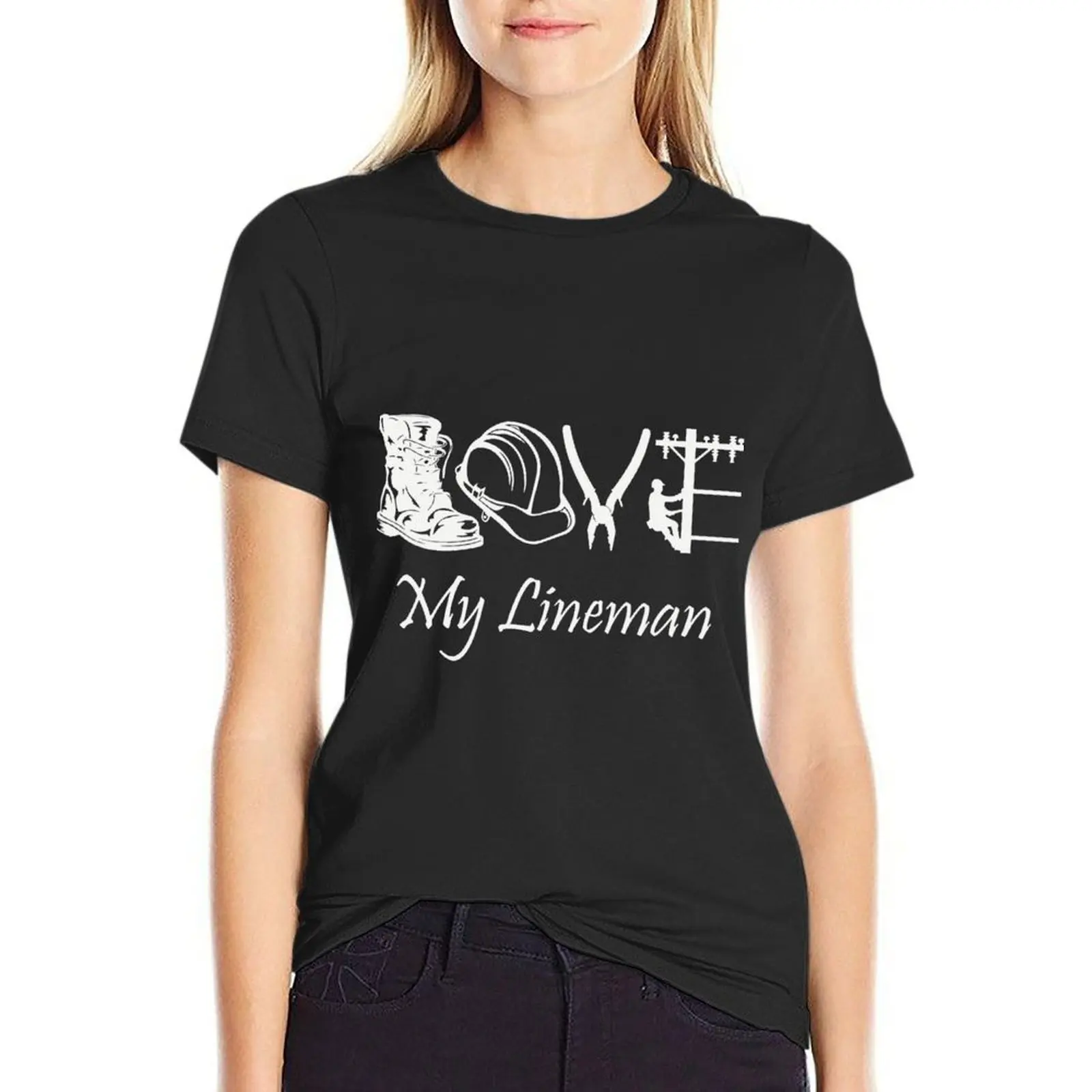 Love My Lineman meaning quotes gift for husband T-Shirt tops summer tops Women's tops