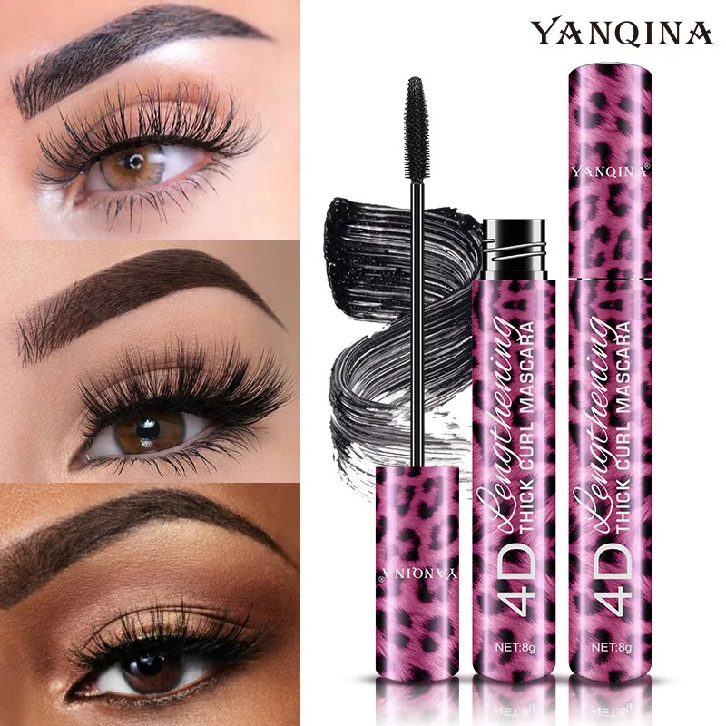 2 In 1 4D Mascara Lengthening Waterproof 3D Liquid Eyeliner Eye Mascara Black Volume With Silk Fibers Brush Eyelash Makeup Tool