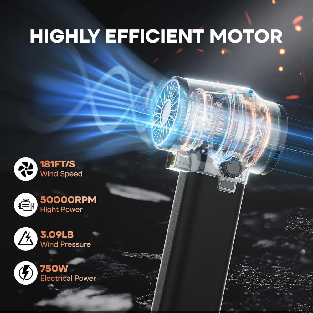 자동차용 드라이어 블로워, 최대 181피트/초 속도의 라이트 포함 자동차 건조기, 750W 및 64mm 브러시리스 모터, 실리콘 핸들, 무단계 속도 조절