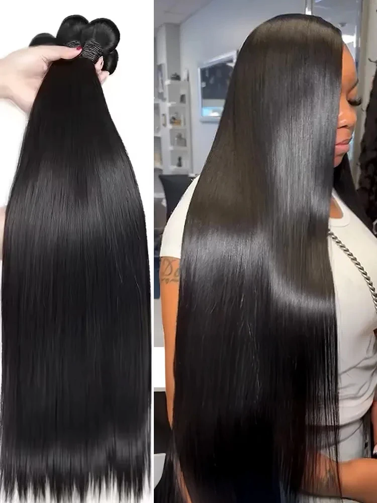 

14A Прямые пучки человеческих волос 30 32-дюймовые прямые пучки Бразильские необработанные пучки волос Натуральный черный 100% наращивание человеческих волос