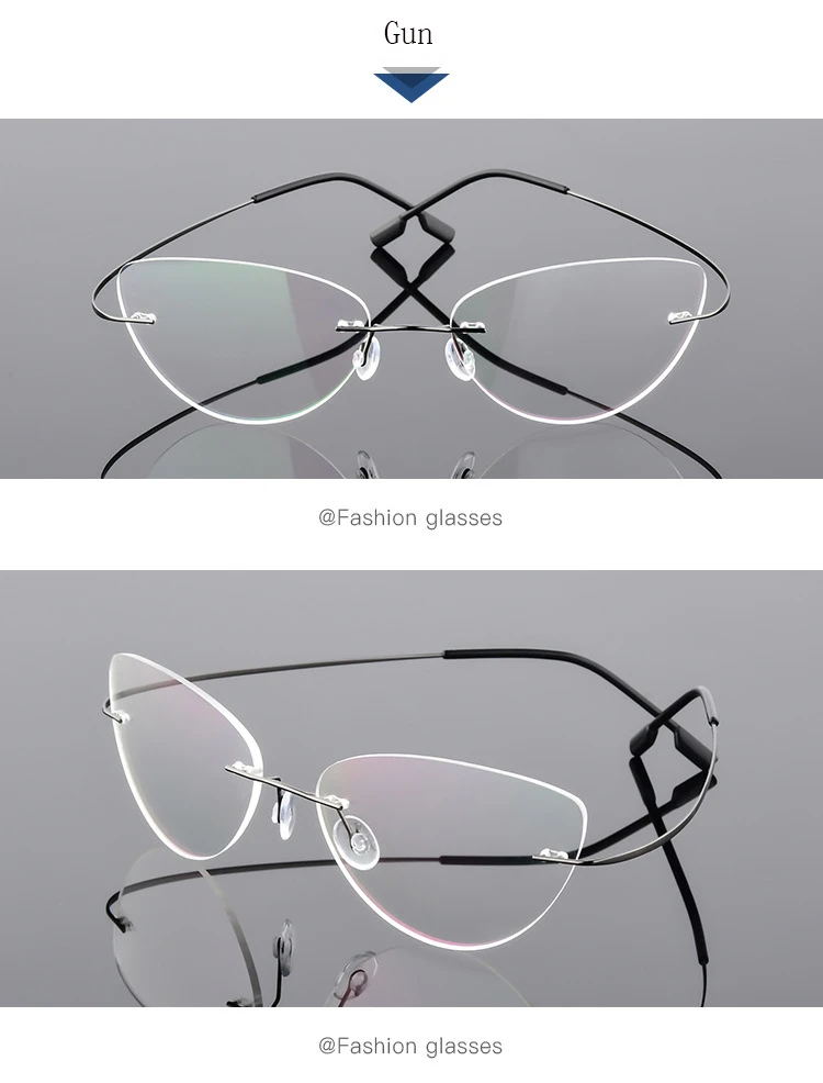 Grenzenlose Titan Legierung Cat Eye Lesebrille Frauen Anti Blau Licht Rezept Presbyopie Brille Weibliche Klassische Leser – Detail 8