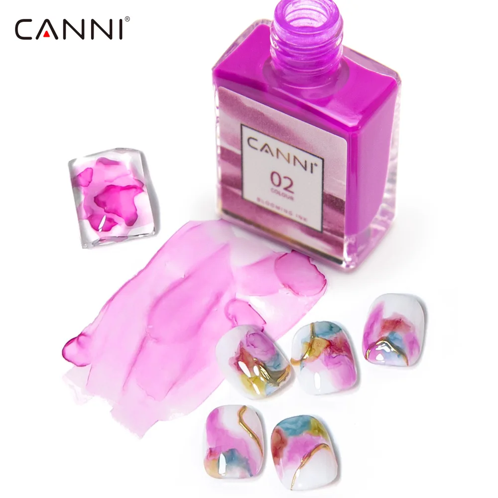 CANNI 9ml Blühende Nagelfarbe Goldene Rose Rosa Lufttrocknend Marmor Rauch Blase Aquarell Nagelflüssigkeit Handzeichnung DIY Gel Schnelltrocknend – Detail 7