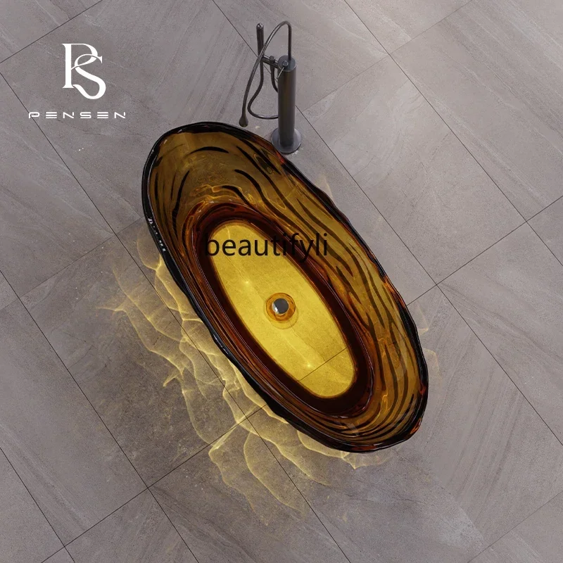 

CC Water ripple crystal bathtub Transparent color resin integrated bathtub Freestanding bathtub
