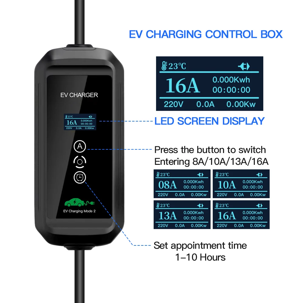 Mobile EV Charger Type 1 16A 3.6KW Type 2 IEC-62169 Wallbxo Charging For Eletric Hybrid Cars Cable Total Length 3.5M