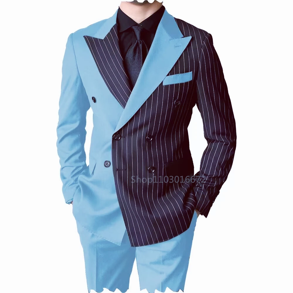 Immagine 7: Nuovo Stile Abito Formale da Uomo 2 Pezzi, Smoking da Sposo con Risvolto a Punta, Vestibilità Slim, Blazer Doppiopetto e Pantaloni, Set Elegante per Affari