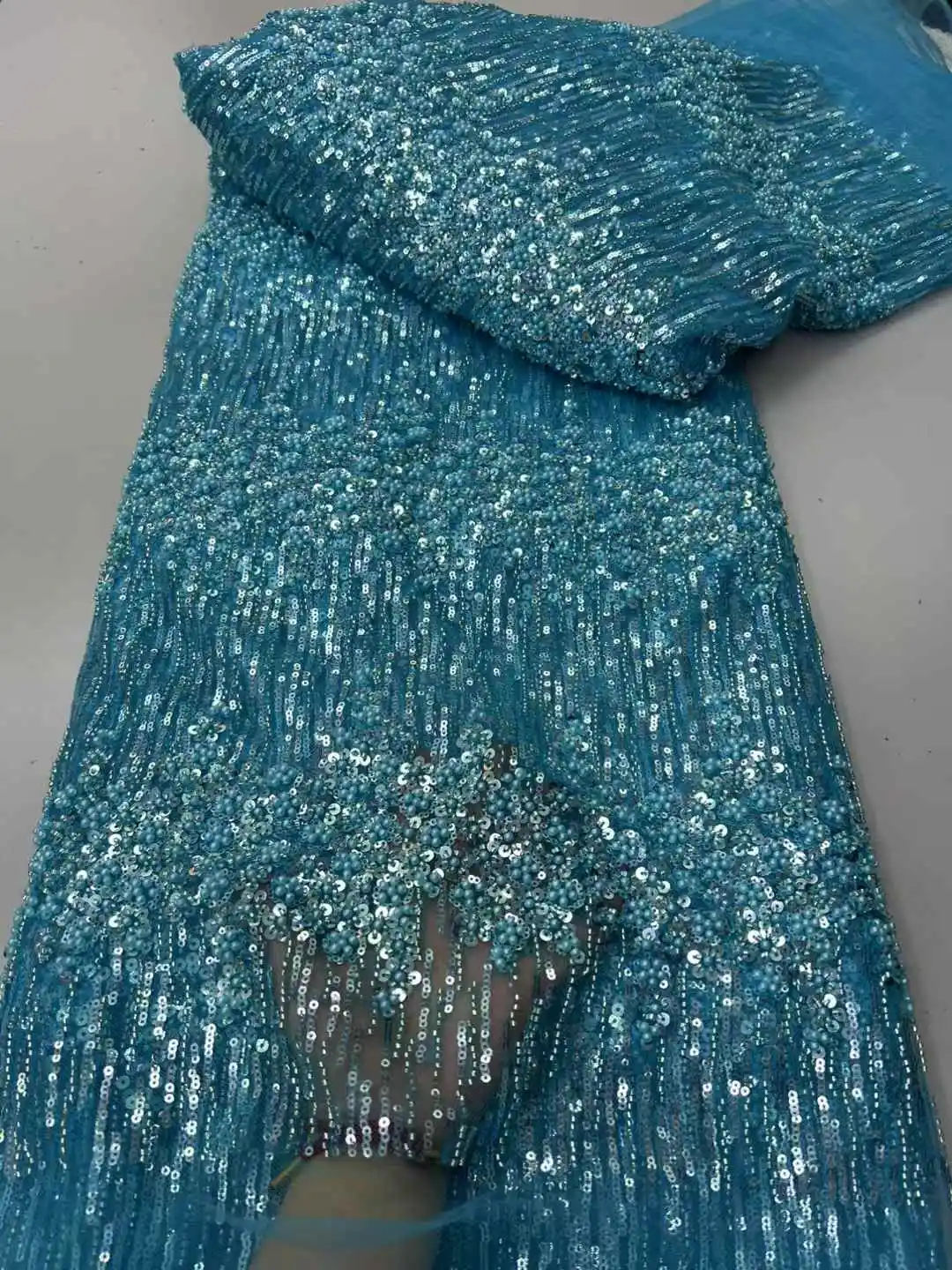 الأفريقي مطرز العريس أقمشة الدانتيل عالية الجودة الفرنسية شبكة نسيج الدانتيل الترتر النيجيري أقمشة الدانتيل فستان الزفاف خياطة ZX-103351