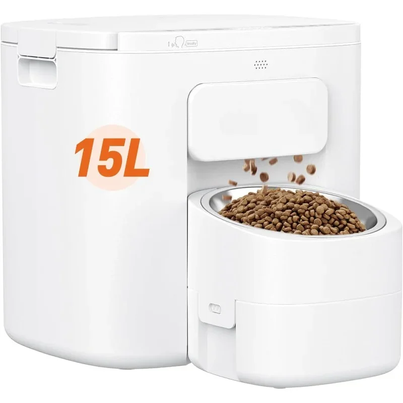 

Dog Feeder for Large Breed, 15L/ 63Cups Vacuum-Sealed Storage & Timed Auto Dog Food Dispenser 2in1