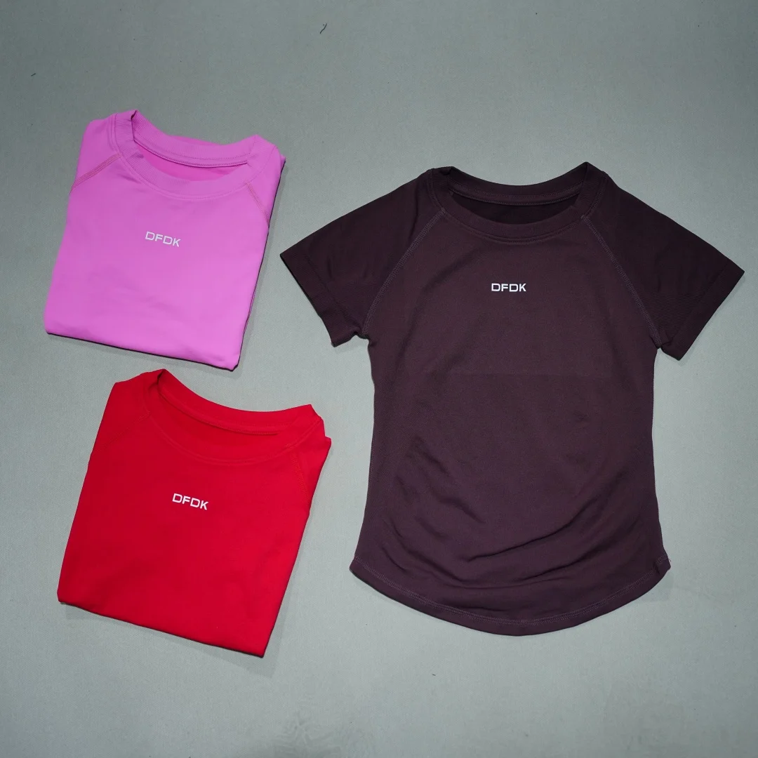 FDK New Arrival Women Elastic Sports Top Short Sleeve Round Neck Quick Dry Anti Sweat Soft Breathable Gym Yoga Athletic Blouse