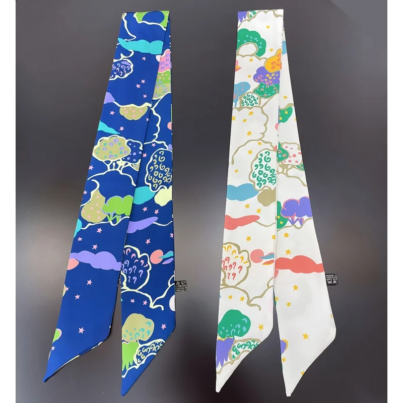 Early Autumn THALO New Cartoon Doodle Hand Drawn Women's All-Match Ribbon Tie Bag Ribbon Headband Small Scarf Silk Scarf