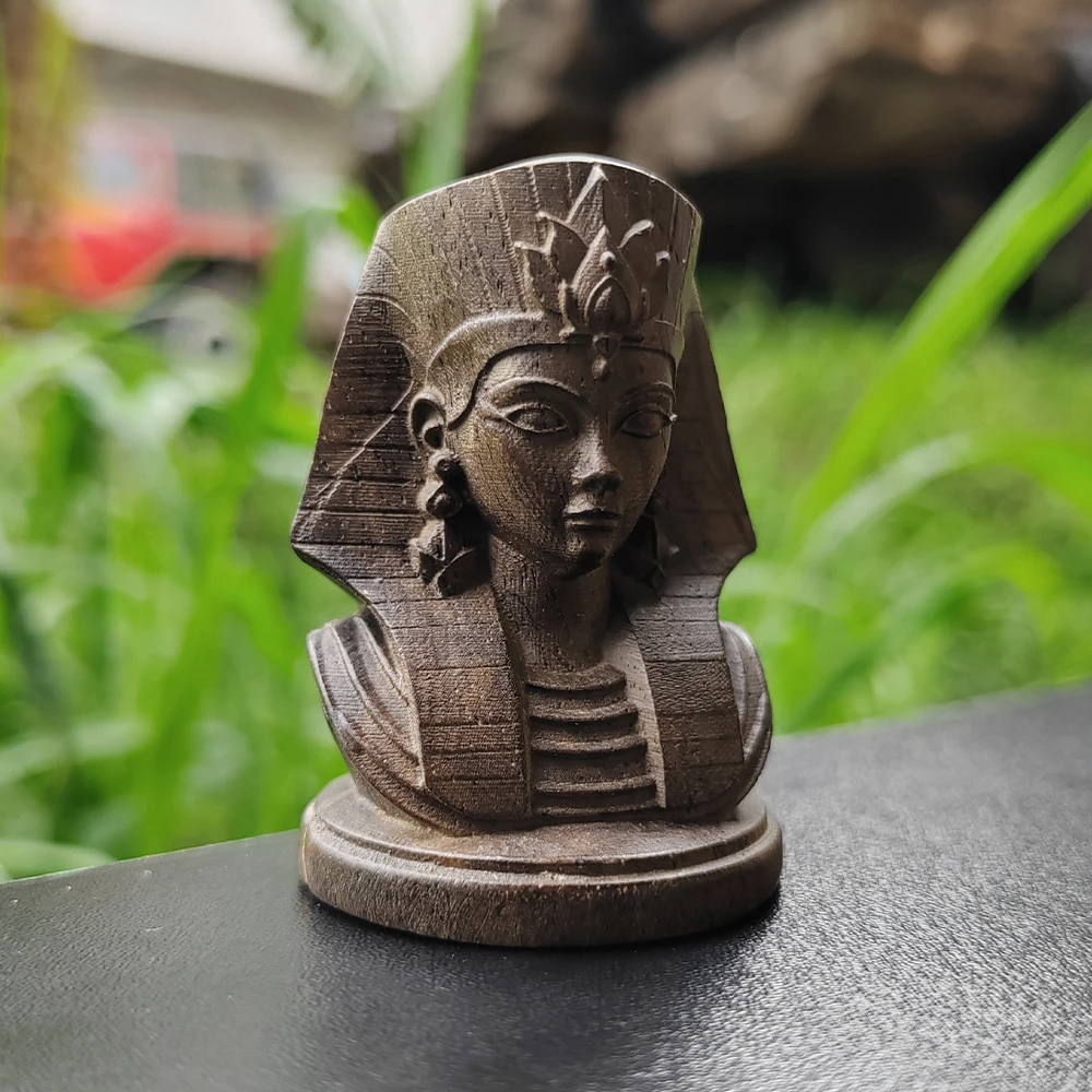 Hand-Carved Wooden Pharaoh Figurine Ornament, Artistic Style, Cultural Theme, Suitable for Creative Desktop Decorations, Office Decor, Housewarming Gifts, Bedroom, Study Room, Back-To-School Season Gifts, Birthday Gifts
