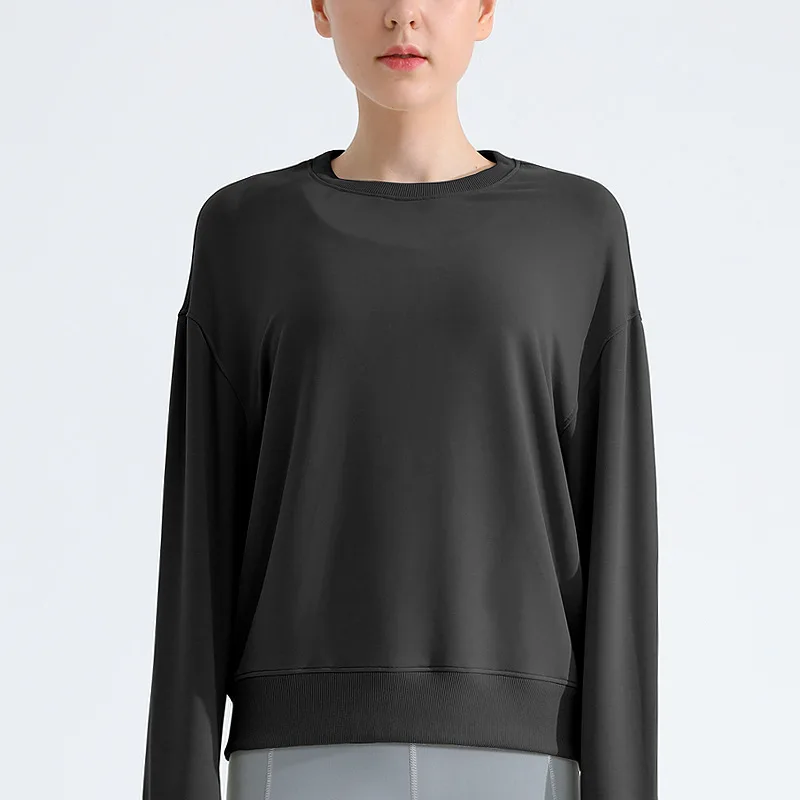 solid color Women Loose Casual Sports Long Sleeve Sweatshirt Fitness Loose sports sweatshirt round neck T-shirt yoga jacket