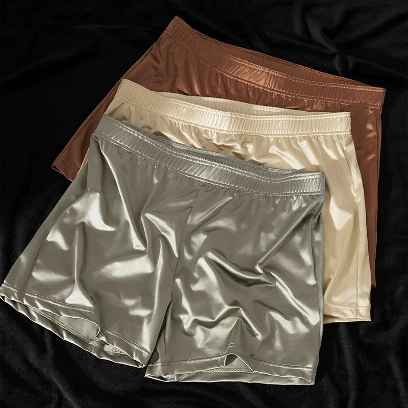 Ice Silk Loose Arrow Pants Mens Satin Luxury Glossy Underwear Sleepwear Smooth Breathable Boxer Shorts Panties Silky Underpants