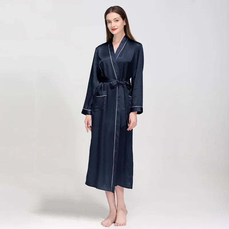 

100% Mulberry Silk Long Wedding Bride Bridesmaid Robe Ladies Dressing Gowns Women's Night Peignoir Pure Silk Sexy Kimono Robe