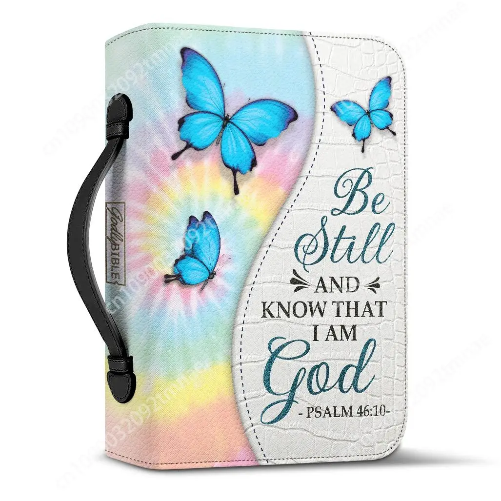 Tie Dye Butterflies Bible Cover Case for Women Personalise Leather Bible Bag Zippered Handle Handbags Portable Custom Storage