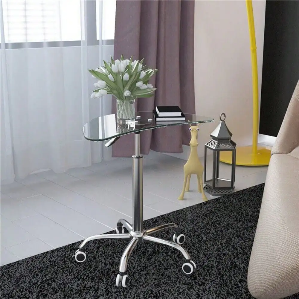 

Adjustable Height Tempered Glass Table Desk Laptop Stand with Lockable Wheels, Mobile Laptop Standing Desk Carts on Wheels