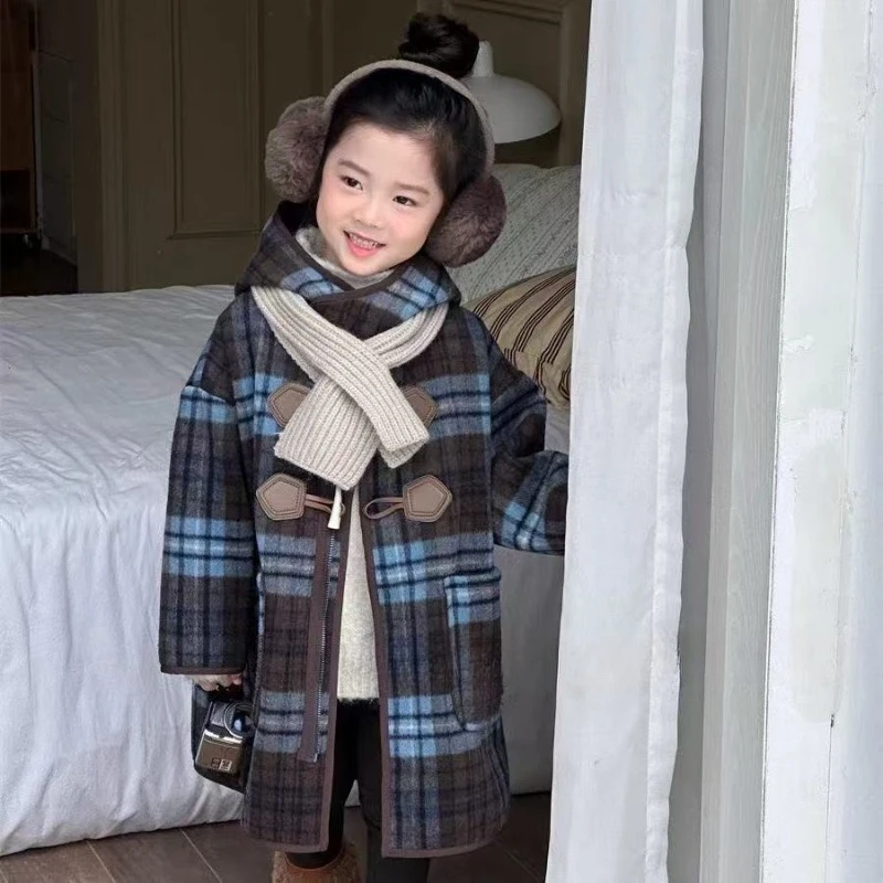Girls Fleece Hooded Checkered Jacket Boy Kids Winter Jacket Girls Winter Coat Children Clothing Children Coat Куртка Для Девочки