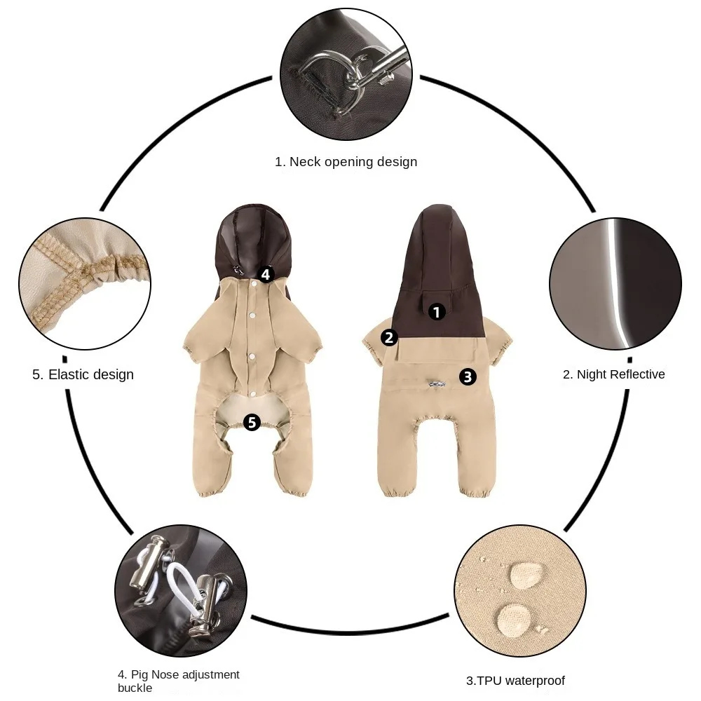 

Fashion Reflective Dog Raincoat Waterproof High-Visibility Pet Rain Jacket Breathable Dustproof Pet Hooded Clothes Outdoor