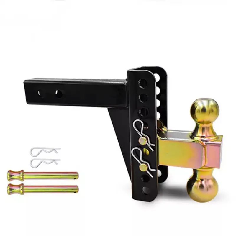 Adjustable 9-Hole Dual Ball Trailer Hitch Drawbar Square Mount Towing Arm with Double Hook