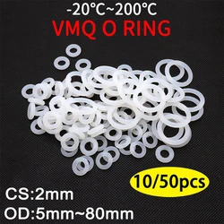 10/50pcs VMQ White Silicone Ring Gasket CS 2mm OD 5 ~ 80mm Food Grade Waterproof Washer Rubber silicone gasket rubber o-ring