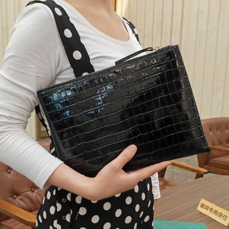 SHELKSBAG Fashionable Large Envelope Clutch Bag Pochette Feminine Office File Organizer with Crocodile Texture Handbag Woman