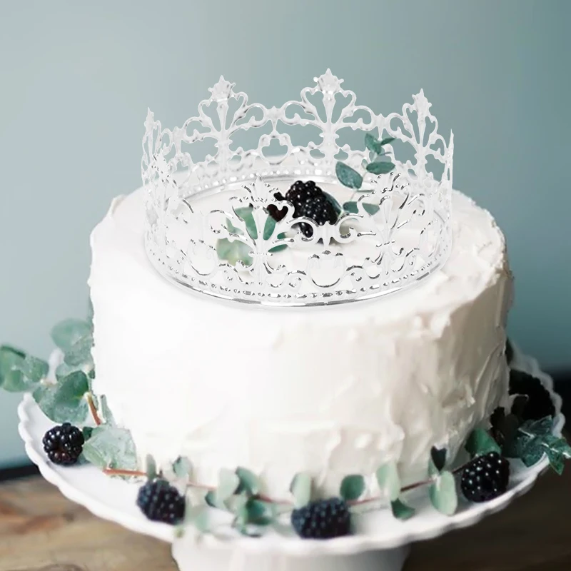 Gold Silver Hollow Queen Crown Cake Topper Elegant Wedding Cake Topper Princess Happy Birthday Party Dessert Decoration Supplies
