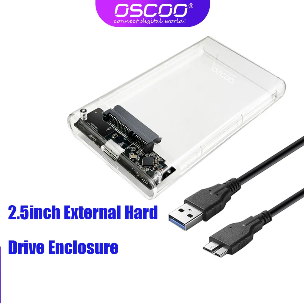 

OSCOO 2.5inch External Hard Drive Enclosure USB 3.0 Adapter HDD Case SATA 5Gbps Hard Drive For 7-9.5mm SSD Disk Case for Pc