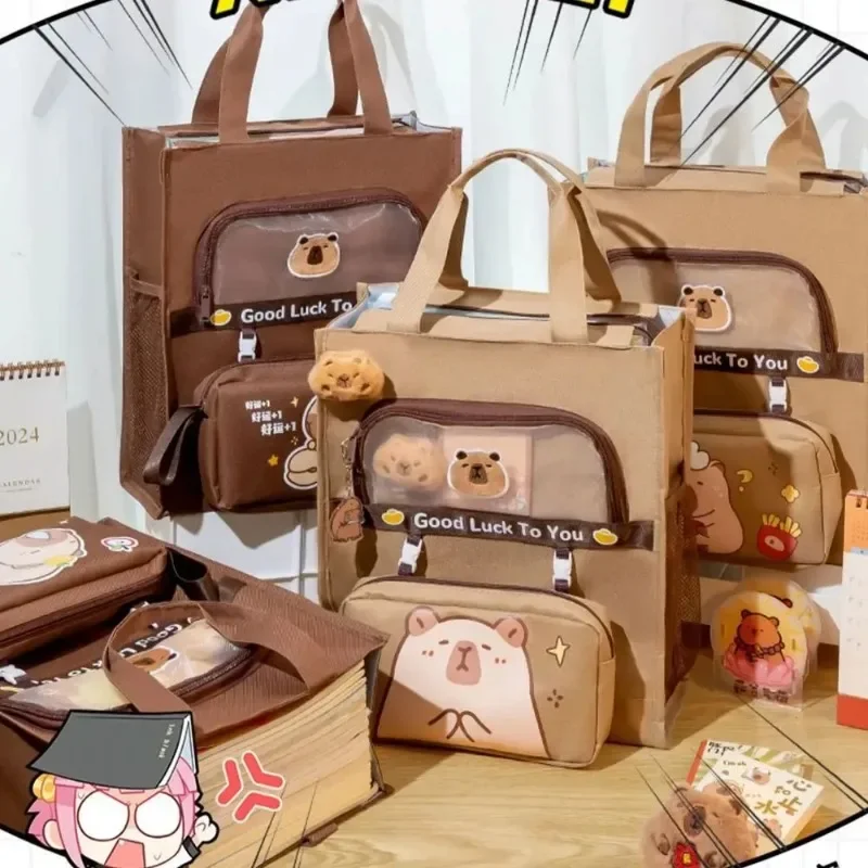 Grote Capaciteit Draagtas Schooltas Cartoon Waterdichte Capibara Handtas Zes-Laags Draagbare Studenten Tutorial Bag Studenten