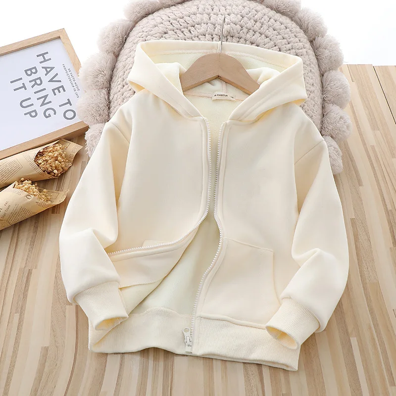 Children's jackets for autumn and winter, with plush casual windbreakers for boys and girls, children's clothing, baby hooded so