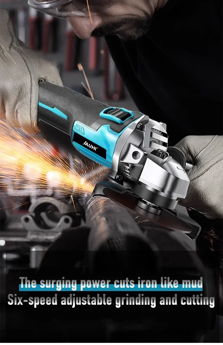 JAUHI 125mm M14 Brushless Wireless Electric Angle Grinder Rechargeable 4 Speed Grinding Cutting Machine For Makita 18V Battery