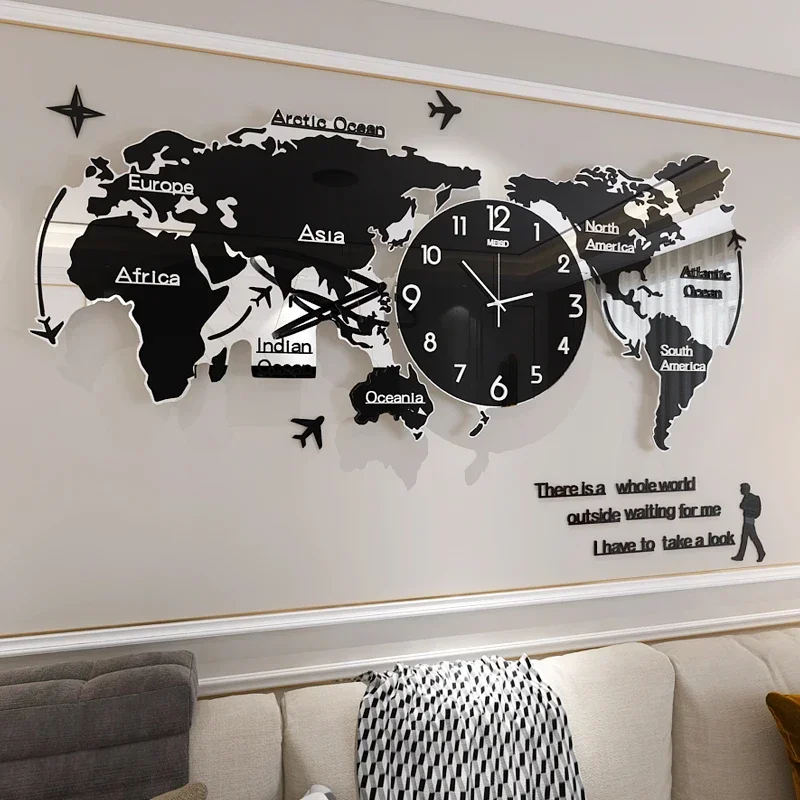 

Creative World Map Large Wall Clock Modern Acrylic 3d Clocks Wall Home Decor Living Room Silent Wall Watch Mechanism Saat