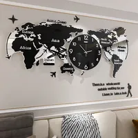 Creative World Map Large Wall Clock Modern Acrylic 3d Clocks Wall Home Decor Living Room Silent Wall Watch Mechanism Saat