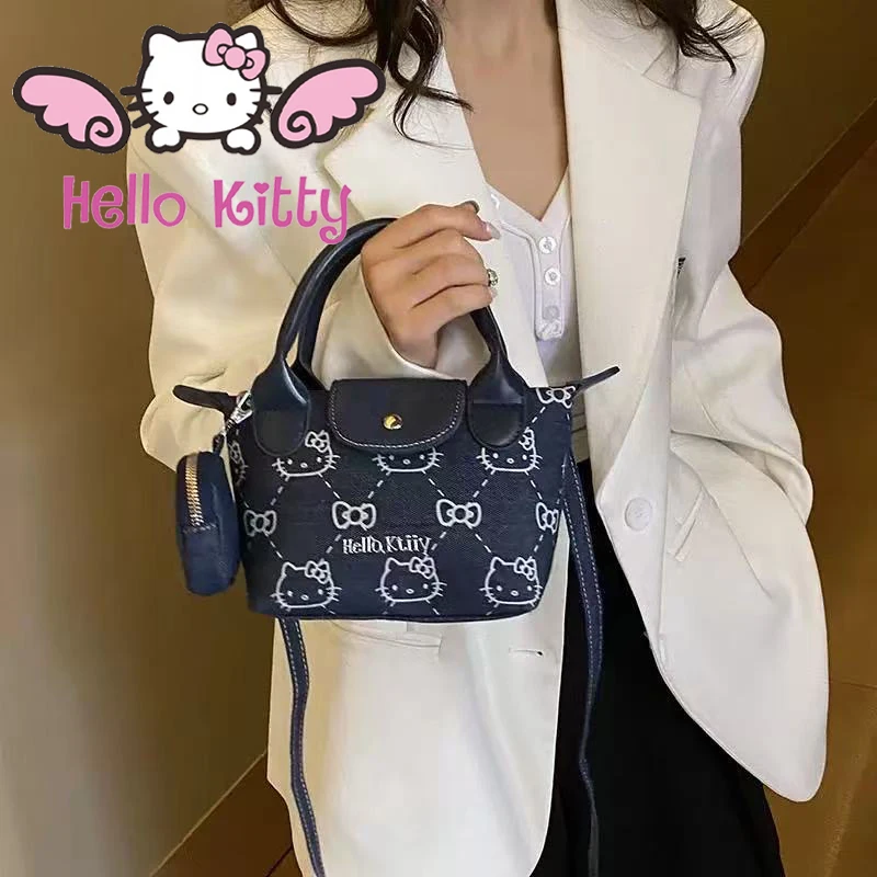 

НОВАЯ милая джинсовая сумка Hellokitty MINISO Sanrioo, сумка через плечо с мультяшным принтом, модная сумка на одно плечо подмышками, подарок для девочки