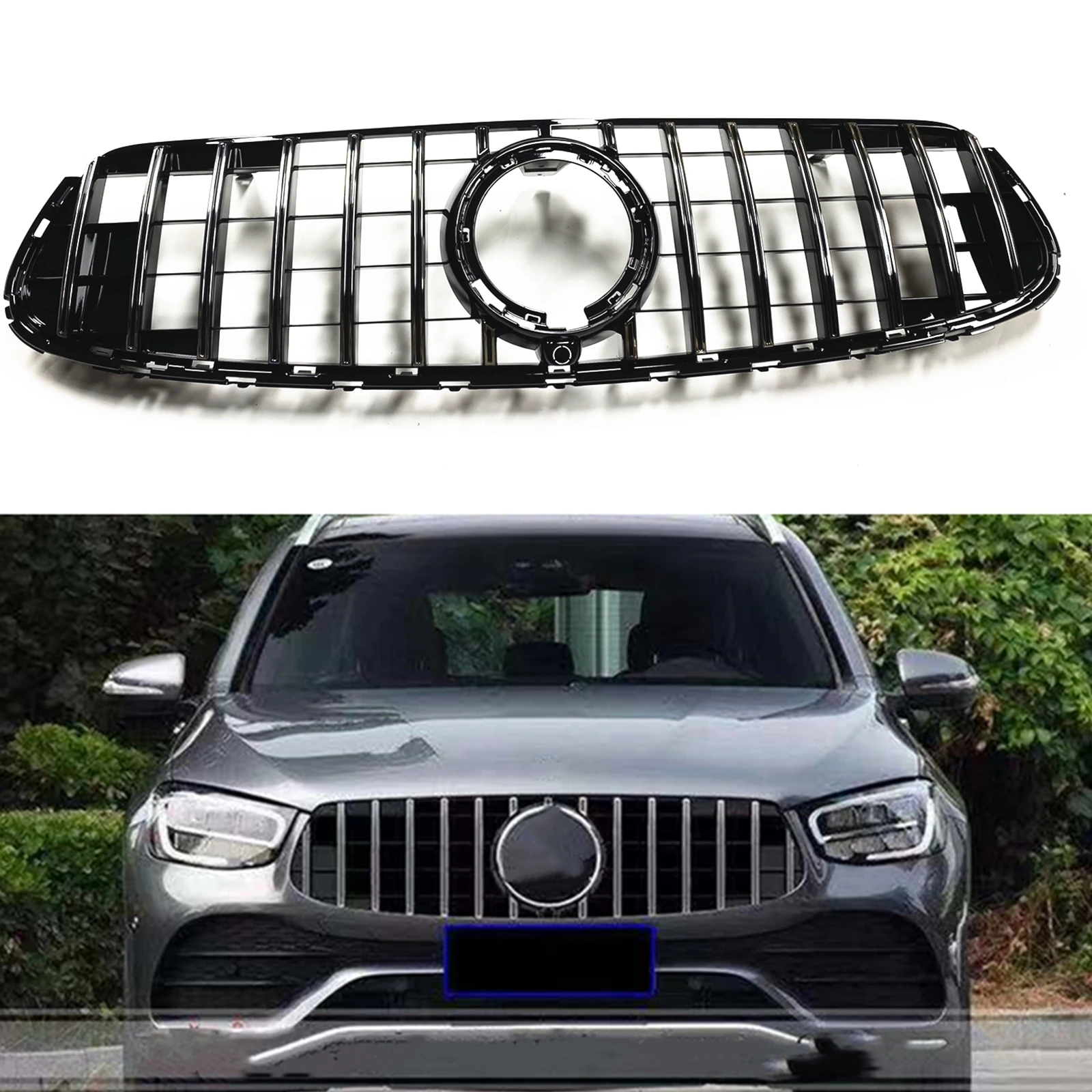 

GT Style Front Grill Grille Bumper Hood Mesh Grid For Mercedes Benz GLC Class W253 X253 C253 2020-2023 GLC300 GLC350 GLC43 Sport